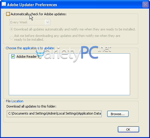 ปิดการทำงานของ Automatic Update ใน Adobe Reader 7, 8, 9