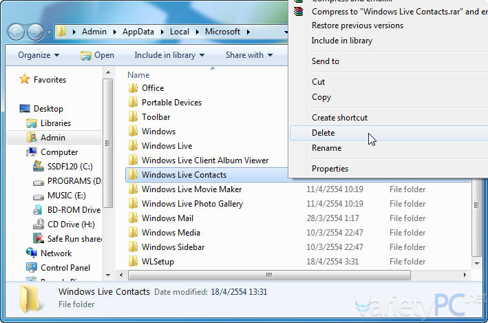 ลบ Windows Live Messenger ไม่ได้