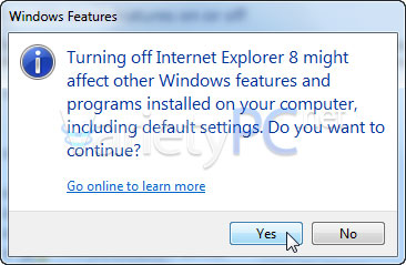 ถอด IE8 ออกจากระบบ Windows 7 หากไม่ได้ใช้งาน