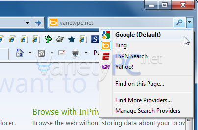 วิธีเพิ่ม Search box อื่นๆ นอกเหนือจาก Search Bing ใน IE8