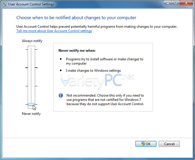 Windows 7 ไม่สามารถปรับแต่ง User Account Control (UAC) ได้