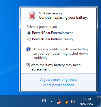 ทำไงดี โน๊ตบุ๊คฟ้อง Consider replacing your battery