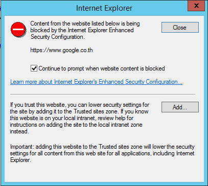 Internet Explorer Enhanced Security Configuration is enabled