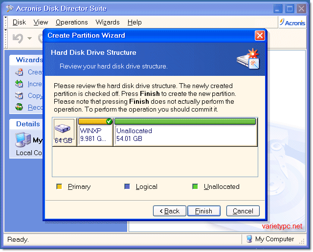 acronis true image create partition