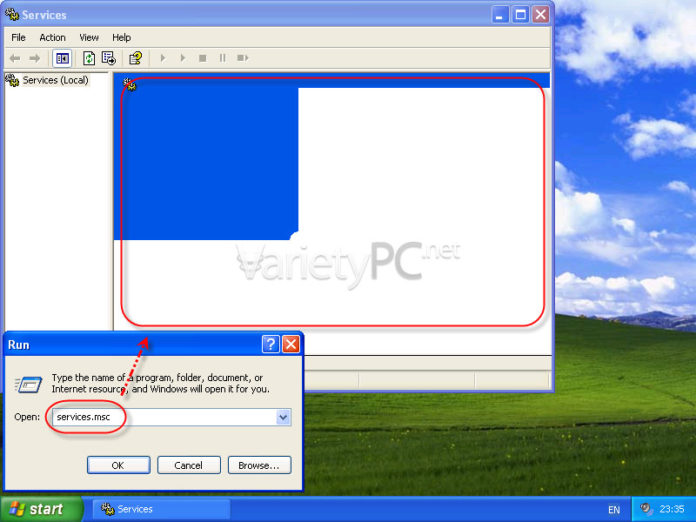 เรียกคำสั่ง Services.msc บน XP ขึ้นมาใช้งานแต่เจอกับความว่างเปล่า