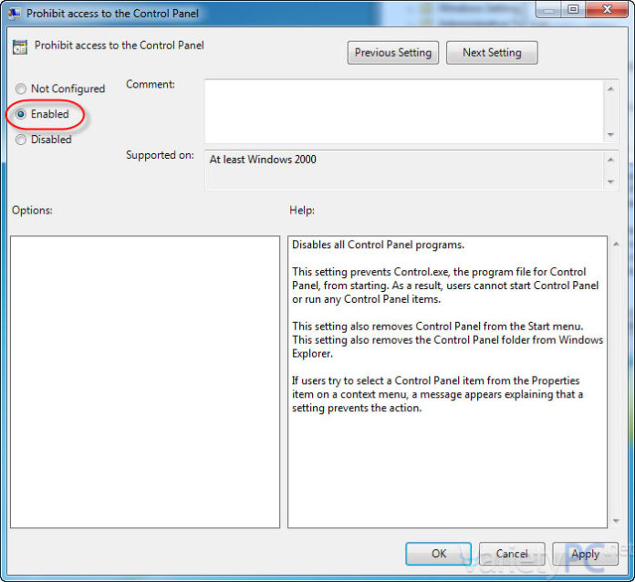 ปิดการใช้งานการตั้งค่า Control Panel ไม่ให้ใครมาเปลี่ยนแปลง