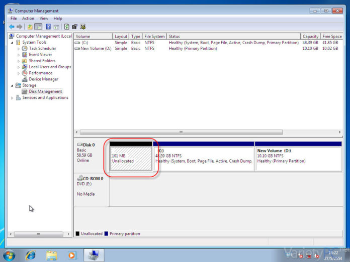 การรวมไดรฟ์ Unallocated หลังตัด System Reserved ออกจากระบบ