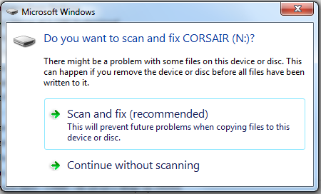 Do you want to scan and fix Removable Drive ?