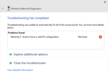 Ethernet doesn't have a valid IP configuration Not fixed