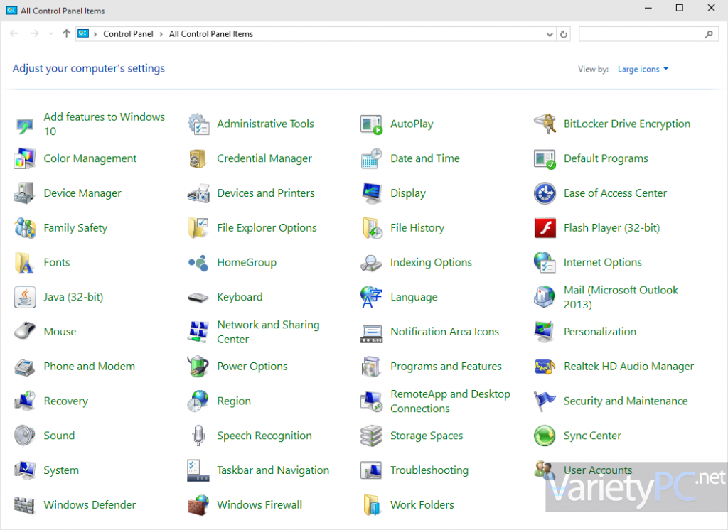 วิธีสร้างชอร์ตคัท Control Panel All Tasks บน Windows 10 | VarietyPC.net