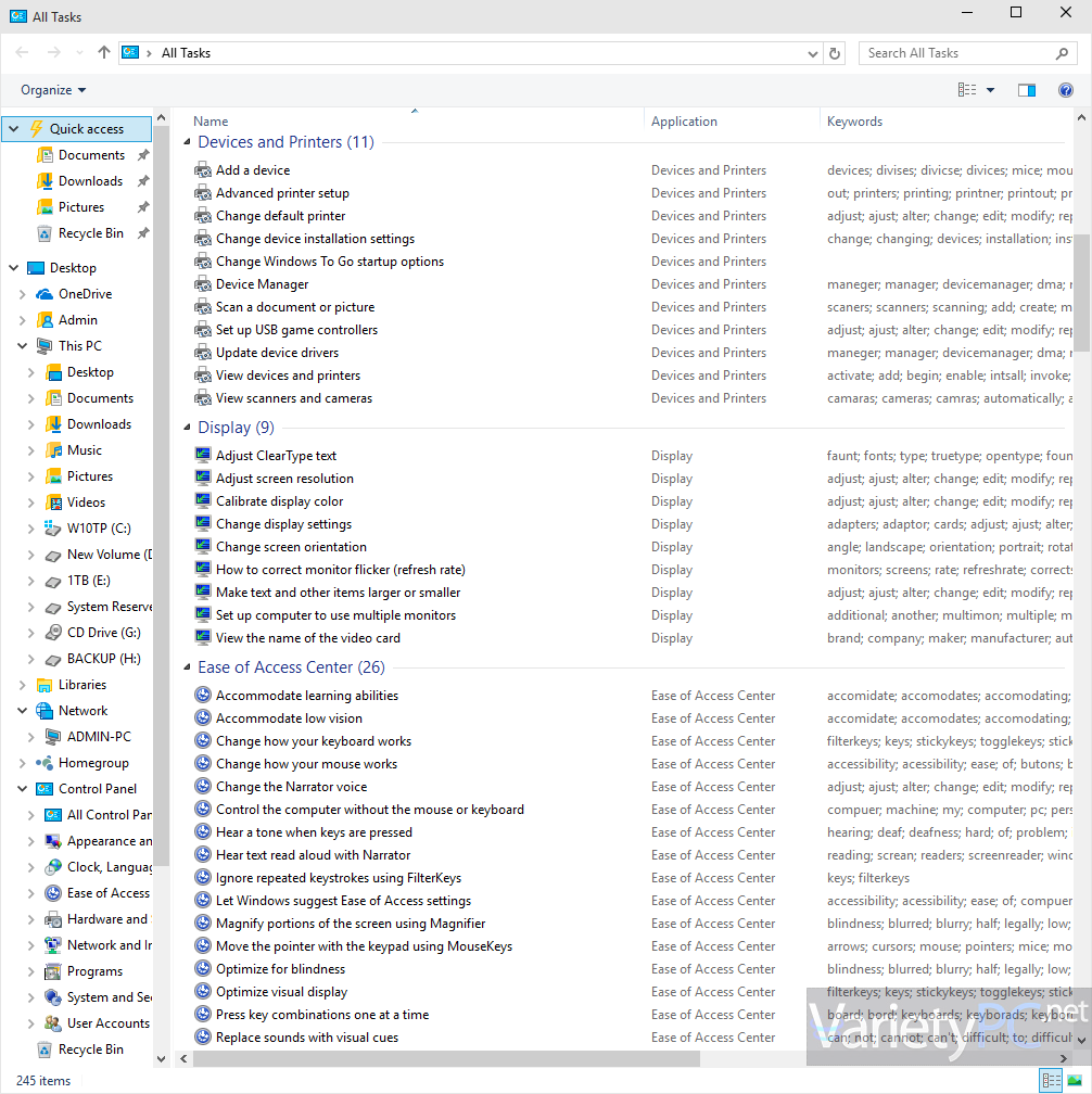 Windows Task Control Panel วิธีสร้างชอร์ตคัท Control Panel All Tasks บน Windows 10 | VarietyPC.net