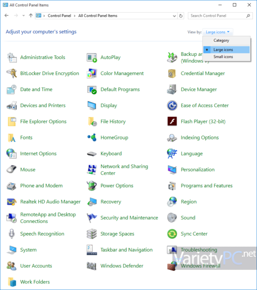 วิธีเรียกใช้งาน Control Panel บน Windows 10 | VarietyPC.net