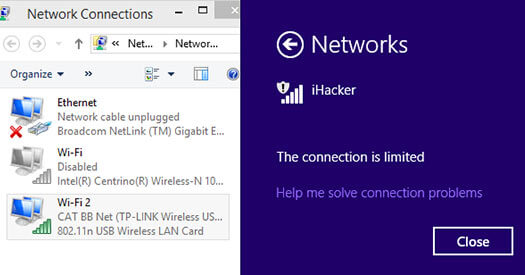 วิธีแก้ The connection is limited บน Windows 8.1