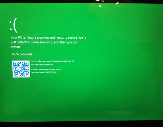 ไมโครซอฟท์เปลี่ยนจอฟ้าแห่งความตาย BSOD เป็นจอเขียว GSOD แทน