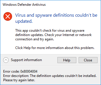 วิธีแก้ Virus and spyware definitions couldn't be updated สำหรับ Windows Defender