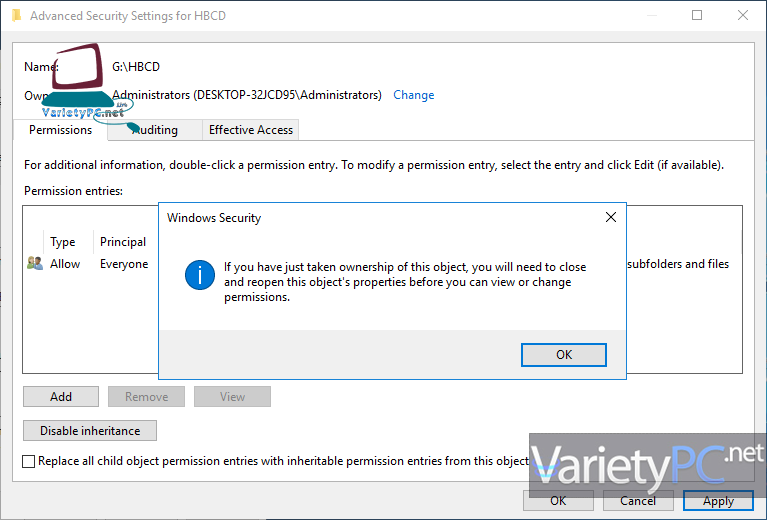 Change permissions