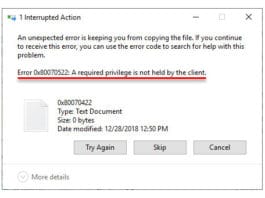 วิธีแก้ Error 0x80070522: A required privilege is not held by the client.
