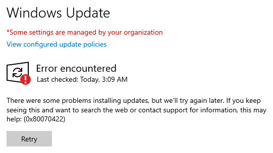วิธีแก้ Error 0x80070422 Windows 10 Update Error