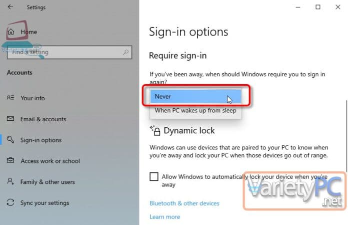 Require Sign In วิธียกเลิกรหัสผ่านหลังออกจากโหมด Sleep บน Windows 10 | VarietyPC.net
